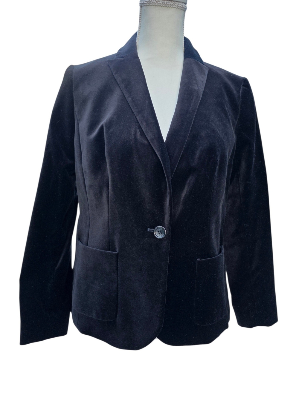 Talbots Classic Black Velvet Single-Button Blazer Size 8 Petites Fully Lined